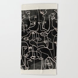 abstract line art faces 4 Beach Towel