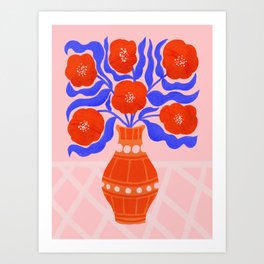 Bright Red Poppies In A Vase Art Print