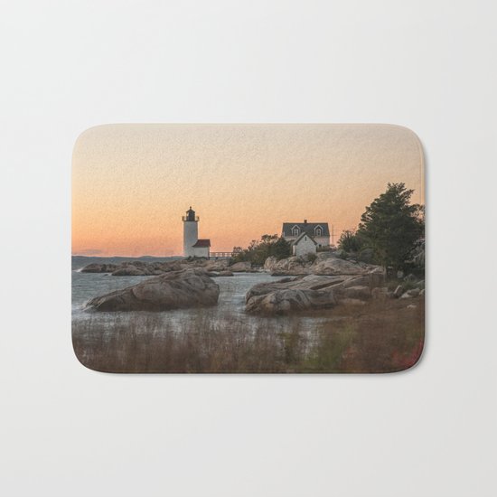 Autumn Lighthouse at sunset Bath Mat