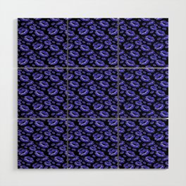 Two Kisses Collided Lip Affectionate Bold Blue Lips Pattern Wood Wall Art