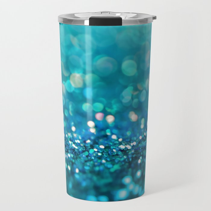 Teal turquoise blue shiny glitter print effect - Sparkle Luxury Backdrop Travel Mug