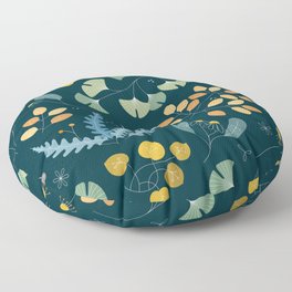 Nepi - pale blue and green floral pattern Floor Pillow