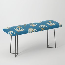 Modern Retro Loose Floral Pattern Royal Blue and Gold Bench