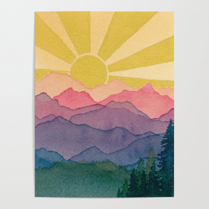 Sunrays over Rainbow Mountains Poster