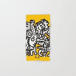 Black and White Cool Monsters Graffiti on Yellow Background Hand & Bath Towel