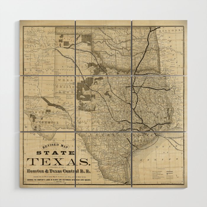 Old Map of Texas 1876 Vintage Wall map Restoration Hardware Style Map Wood Wall Art