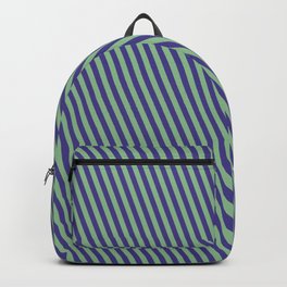 [ Thumbnail: Dark Sea Green and Dark Slate Blue Colored Stripes Pattern Backpack ]