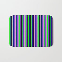 [ Thumbnail: Purple, Dark Blue, Lime, Plum, and Black Colored Lines Pattern Bath Mat ]