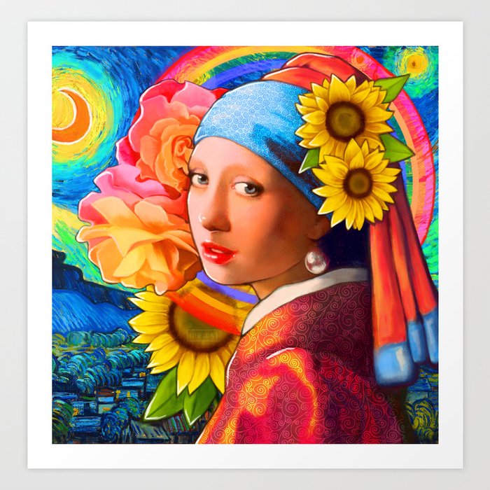 Girl With A Pearl Earring Collage Art Print