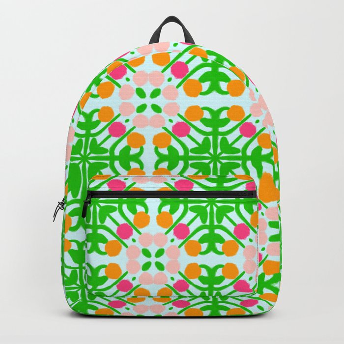 Cheerful Retro Mid-Century Modern Tulip Time Pattern Blue Backpack