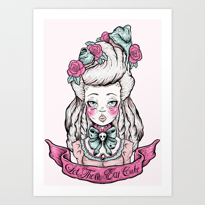 Marie Antoinette Let Them Have Cake Cute Traditional Flash Tattoo Art Print by Ella Mobbs