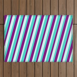 [ Thumbnail: Turquoise, Purple, and Light Cyan Colored Lines Pattern Outdoor Rug ]