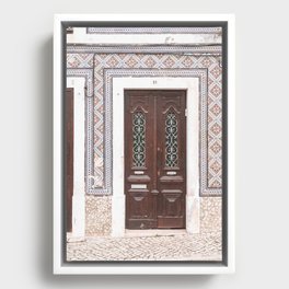 The Wooden Front Door in Nazaré | Street Travel Photography Art Print | Tiled House in Portugal Framed Canvas