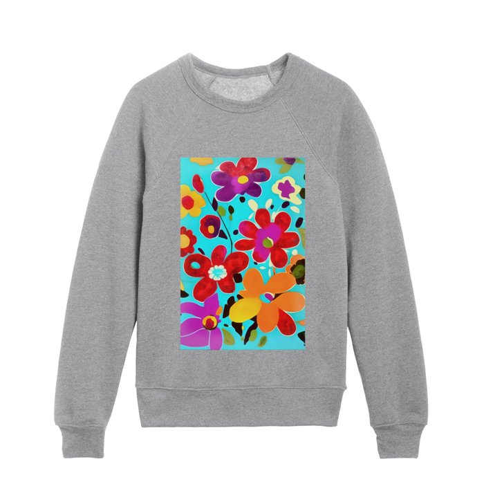 Seventies Inspired Hothouse Florals Painting Kids Crewneck