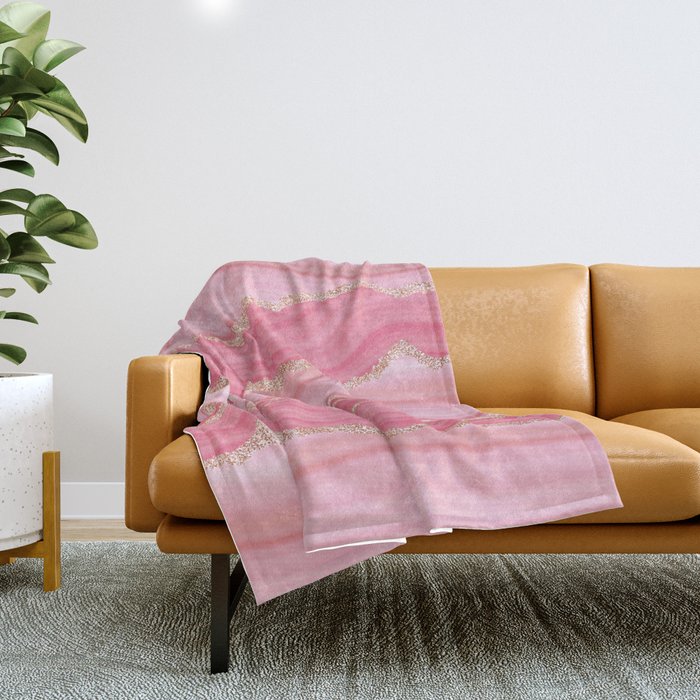 Blush Pink And Gold Marble Stripes Throw Blanket