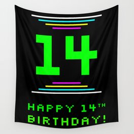 [ Thumbnail: 14th Birthday - Nerdy Geeky Pixelated 8-Bit Computing Graphics Inspired Look Wall Tapestry ]