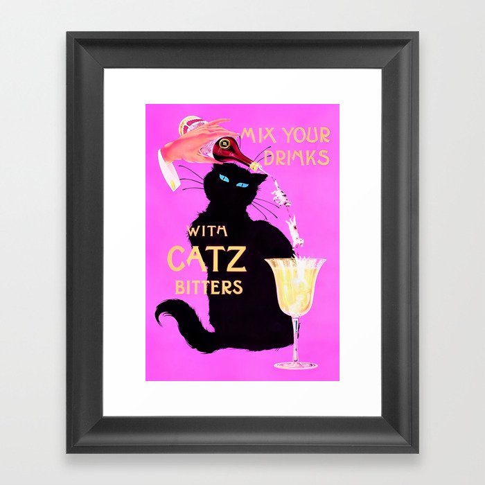 Rare pink Mix Your Drinks with Catz (Cats) Bitters Aperitif Liquor Vintage Advertising Poster Art Print / Posters Framed Art Print