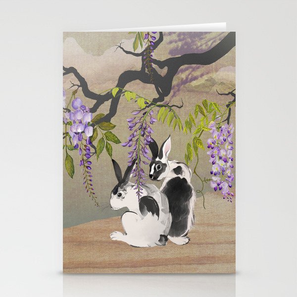 Two Rabbits Under Wisteria Tree Stationery Cards