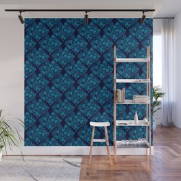 When Hearts Meet Together Pattern - Blue Grey Hearts (On Blue) Wall Mural