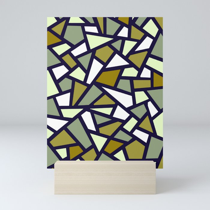 Black Geometric Abstract Pattern Camouflage Green Grey White Mini Art Print