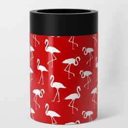 White flamingo silhouettes seamless pattern on red background Can Cooler