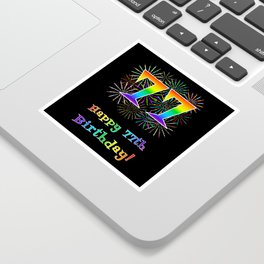 [ Thumbnail: 77th Birthday - Fun Rainbow Spectrum Gradient Pattern Text, Bursting Fireworks Inspired Background Sticker ]