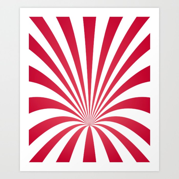 Red White and Pink Stripes Swirl Funnel Vintage Art Print