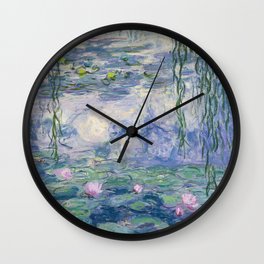 Water Lilies Claude Monet Fine Art Wall Clock | Colorful, Green, Painting, Impressionism, Waterlily, Digital, Color, Pink, Fineartist, White 