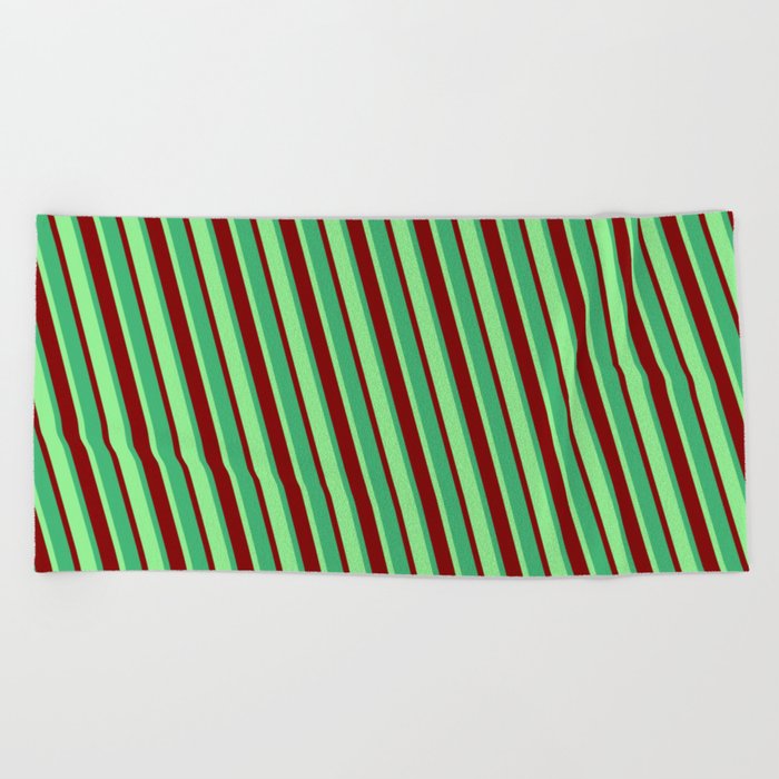 Light Green, Maroon & Sea Green Colored Stripes/Lines Pattern Beach Towel