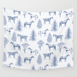 HORSES & TREES Blue pattern  Wall Tapestry