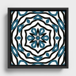 Black and Blue Star and Flower Pattern Framed Canvas