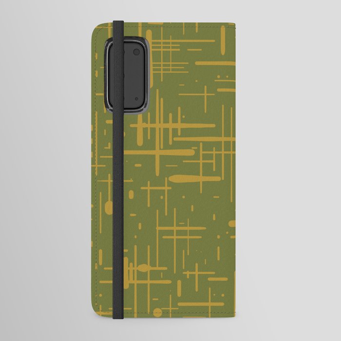 Mid-Century Modern Kinetikos Pattern in Olive Green and Mustard Gold  Android Wallet Case