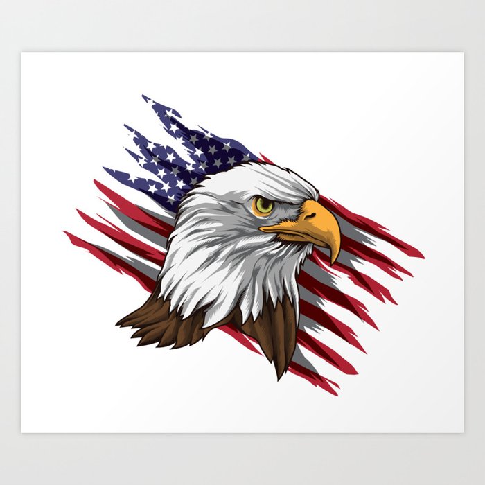 Patriotic Bald Eagle Head | Stars and Stripes Flag Art Print by ...