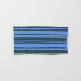 [ Thumbnail: Cornflower Blue and Dark Slate Gray Colored Stripes/Lines Pattern Hand & Bath Towel ]