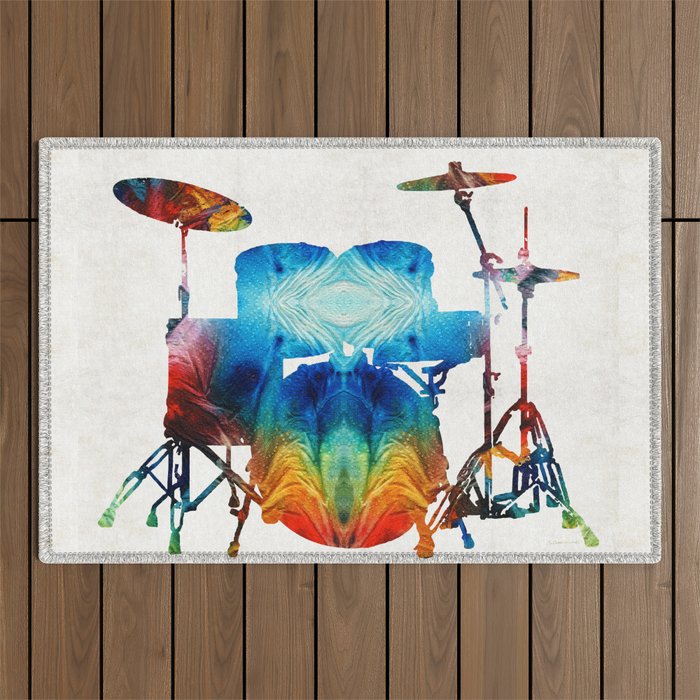 Drum Set Art - Color Fusion Drums - By Sharon Cummings Outdoor Rug