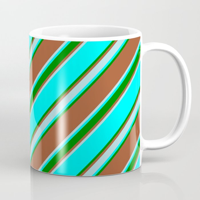 Sienna, Powder Blue, Aqua & Green Colored Stripes Pattern Coffee Mug