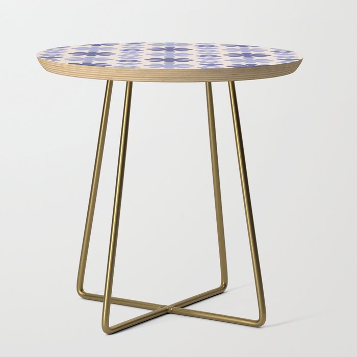 Scandi Floral Grid Retro Flower Pattern in Periwinkle Purple Tones and Cream Side Table