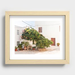 Greek Square Filled with Nature | Mediterranean Town in the Sun | Botanical Travel Photography Recessed Framed Print