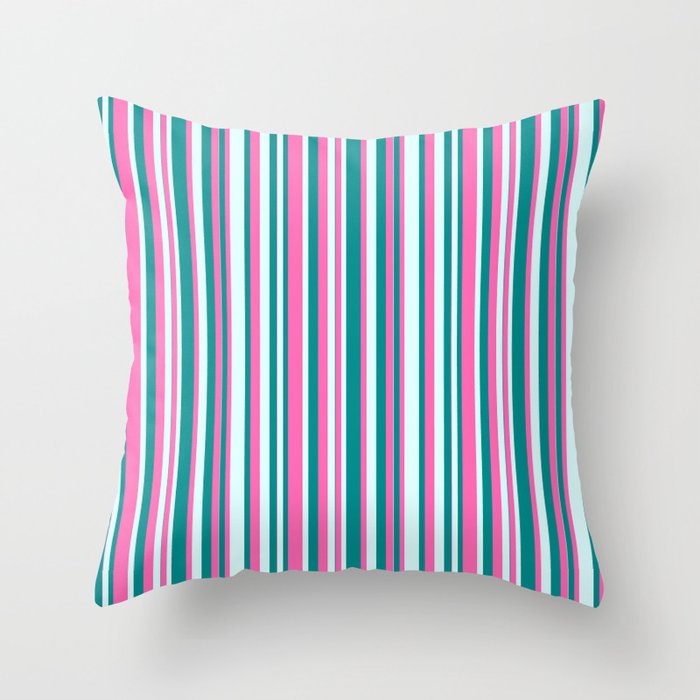 Hot Pink, Dark Cyan & Light Cyan Colored Lines Pattern Throw Pillow