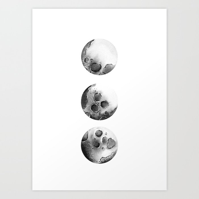 Moon Phases Black And White Moon Space Watercolor Moon Print