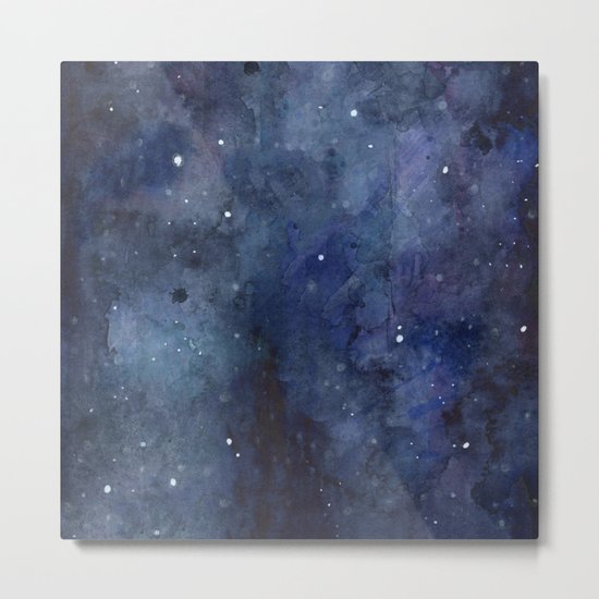 Galaxy Nebula Watercolor Night Sky Stars Outer Space Blue Texture Metal Print