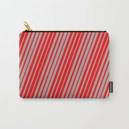 [ Thumbnail: Dark Grey & Red Colored Lines/Stripes Pattern Carry-All Pouch ]