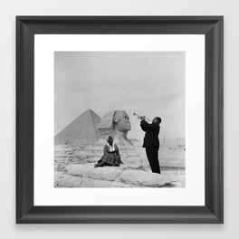 Black and White Photo of Louis Armstrong at the Egyptian Sphinx Framed Art Print