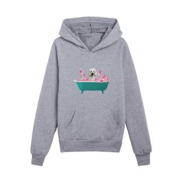 Poodle Dog -- turquoise Bathtub - Lotos Flowers Kids Pullover Hoodies