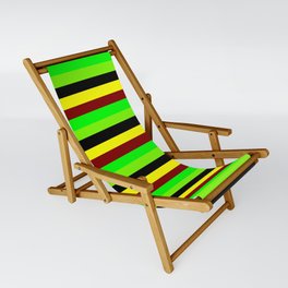 [ Thumbnail: Eyecatching Yellow, Maroon, Lime, Green & Black Lined/Striped Pattern Sling Chair ]