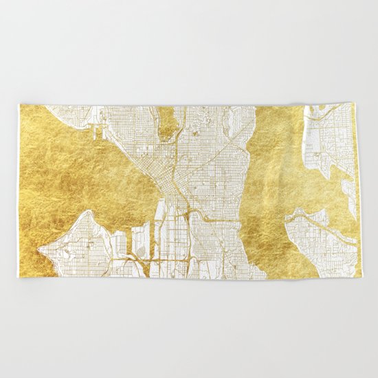 Seattle Map Gold Beach Towel