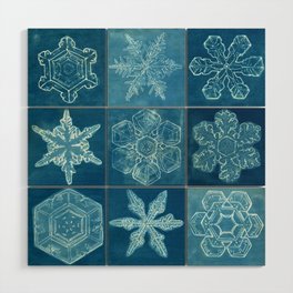 Snowflake Cyanotypes Wood Wall Art