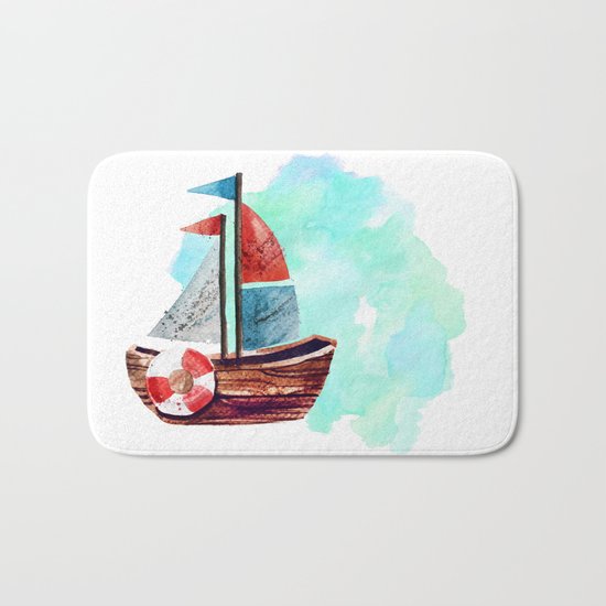 Ship in the Watercolor Bath Mat
