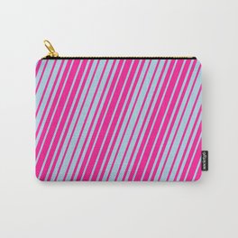 [ Thumbnail: Deep Pink and Light Blue Colored Lined/Striped Pattern Carry-All Pouch ]