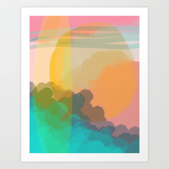 Shapes And Layers No 10 Sun Waves Clouds Sky Abstract Art Print By Sewzinski
